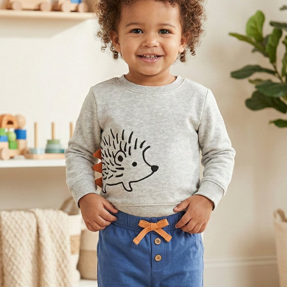 Toddler Hedgehog Sweatshirt & Pants Set - 3D Spike Detail Loungewear